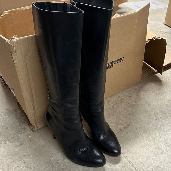 Coach Foxy Womens 10 B Tall Black Leather Side Zip Knee High Heeled Boots - Picture 1 of 5